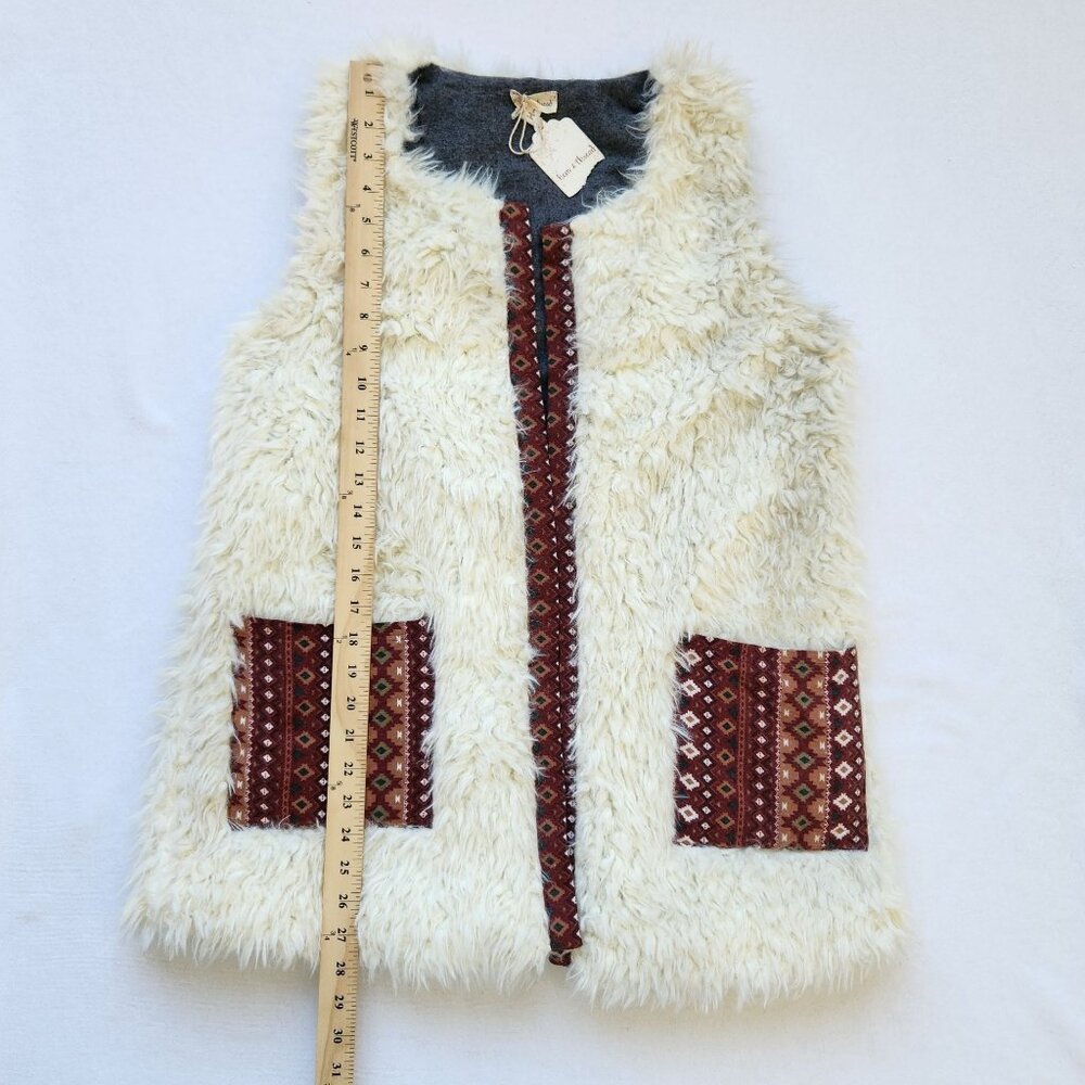 Boho Faux Fur Vest Tribal Pockets Soft Cozycore Hippie Western Rodeo Cowgirl S - Picture 7 of 11
